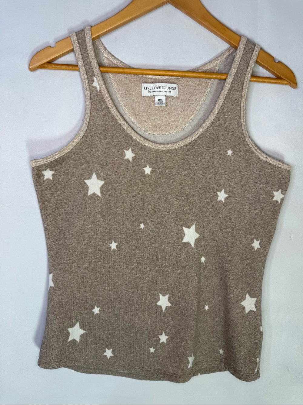 Live Love Lounge Taupe Star-Print Tank Top Size M
